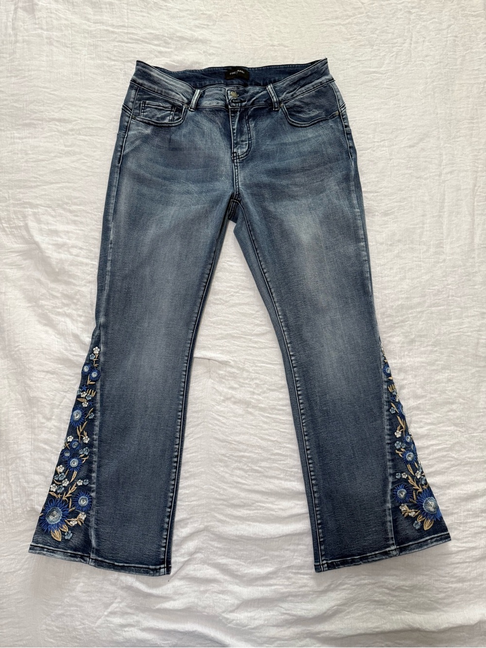 Fire & Rain Embroidered Flare Jeans 14 Boho Western Floral Denim